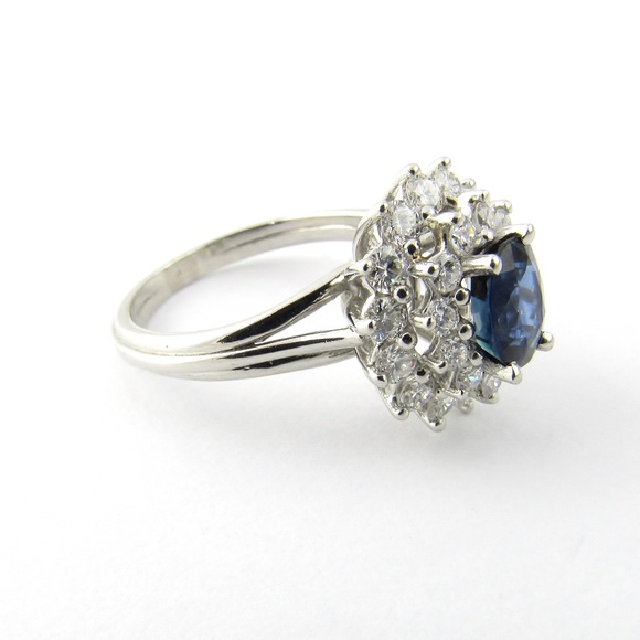 Vintage Platinum Natural Sapphire and Diamond Ring Size 6.5 #5235 - Picture 6 of 10